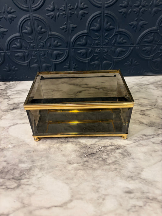 Smoke Glass and Brass Rectangle Box