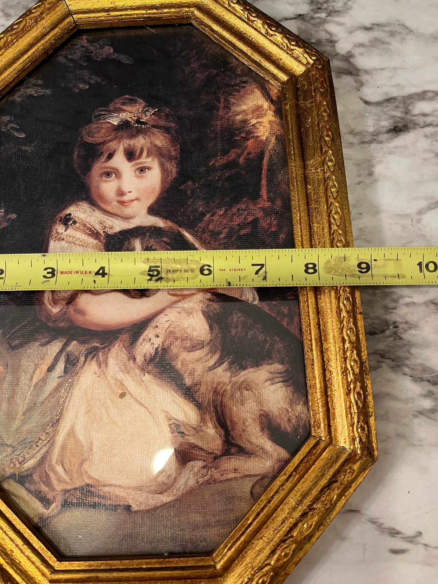 Girl with Dog in Gold Octagon Frame