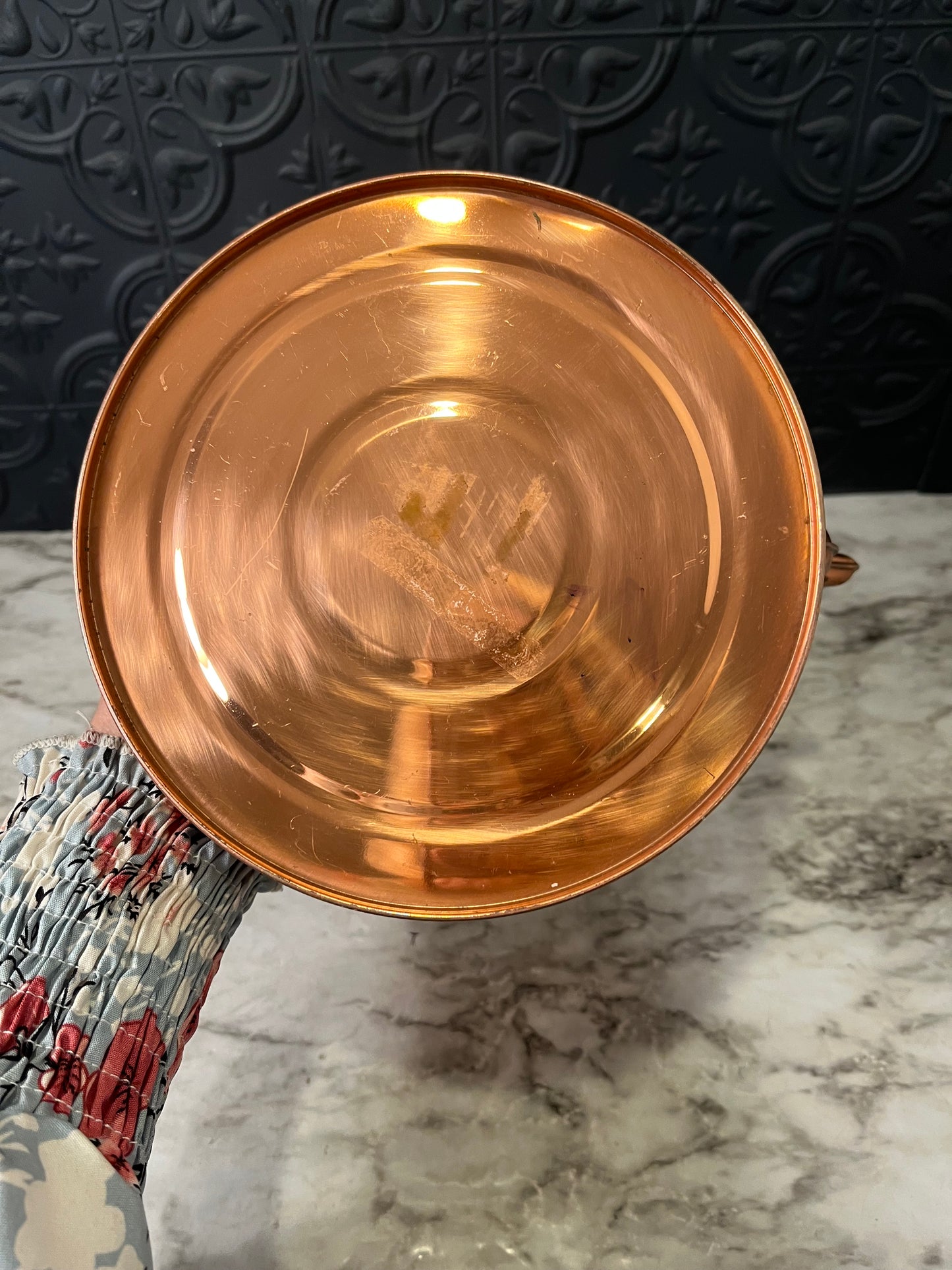 Copper Teapot with Blue and White Porcelain Handles