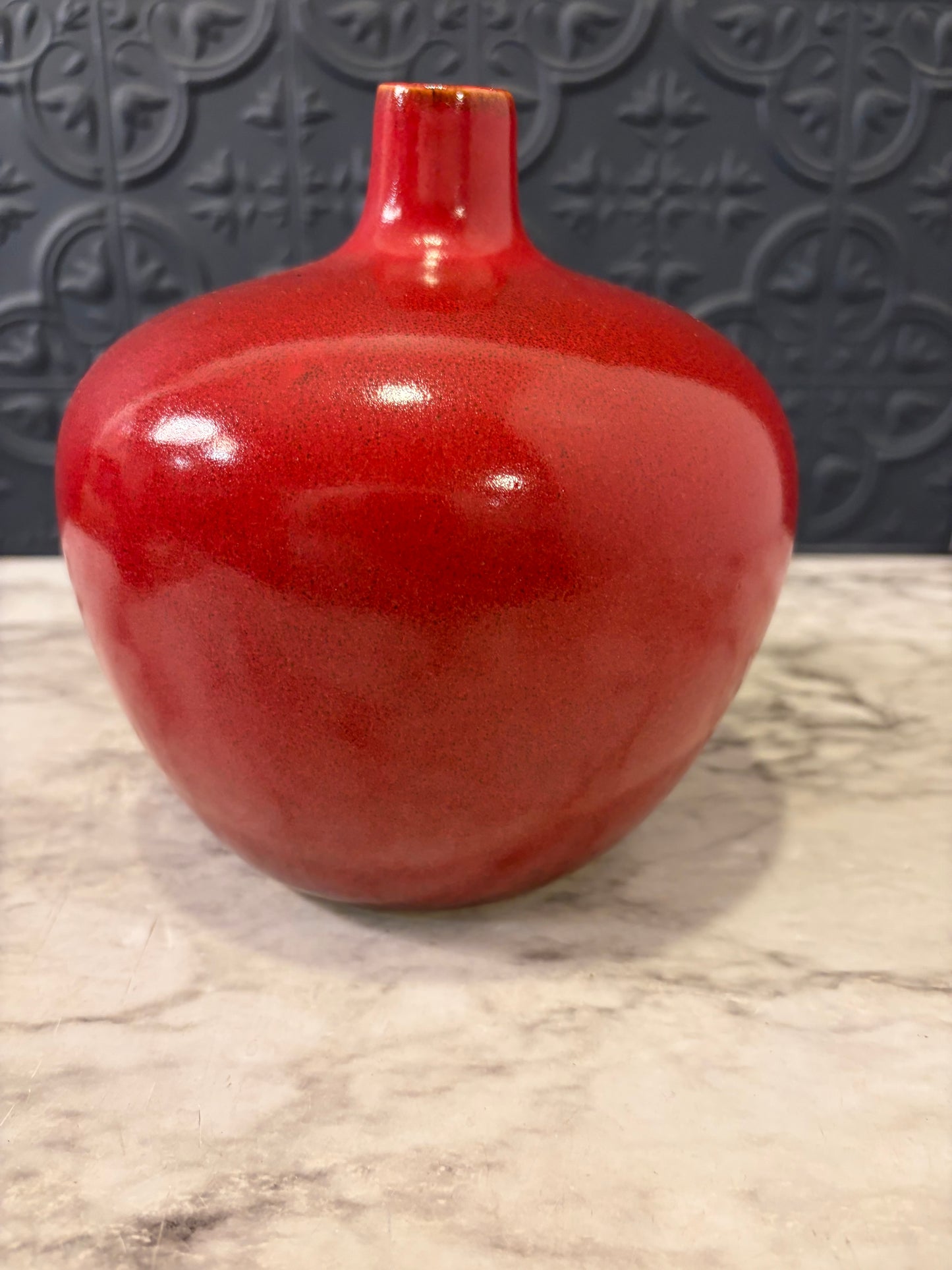 Round Red Vase with Small Neck