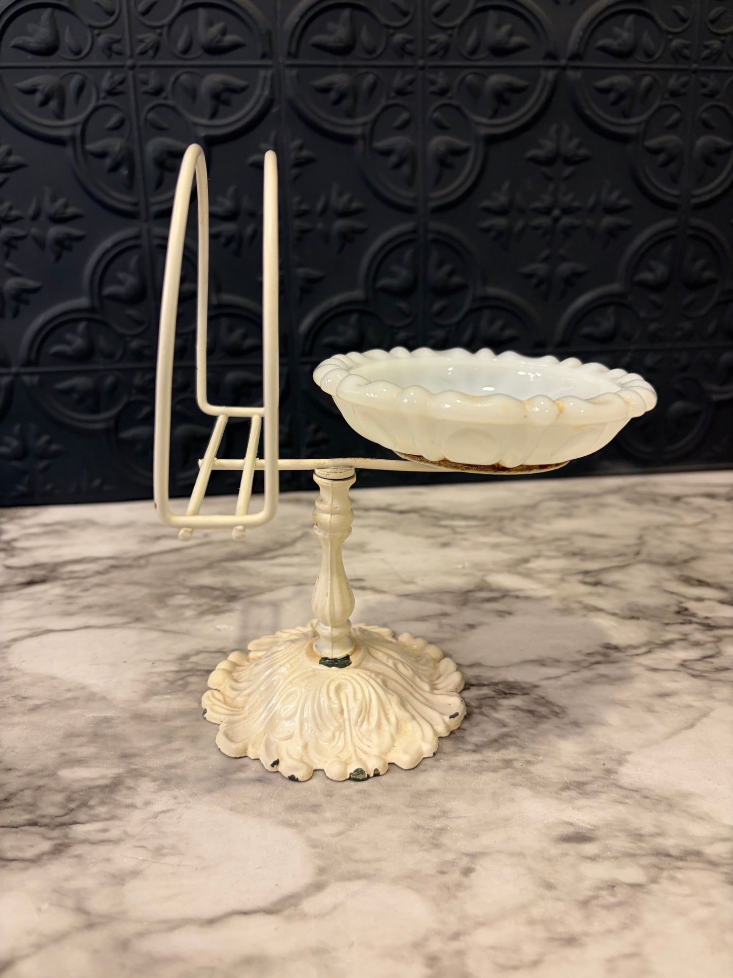 Milk Glass Soap Dish and Towel holder