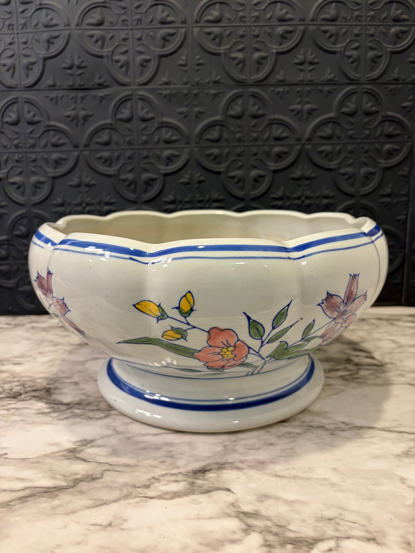 Scallop Blue and White Planter Bowl