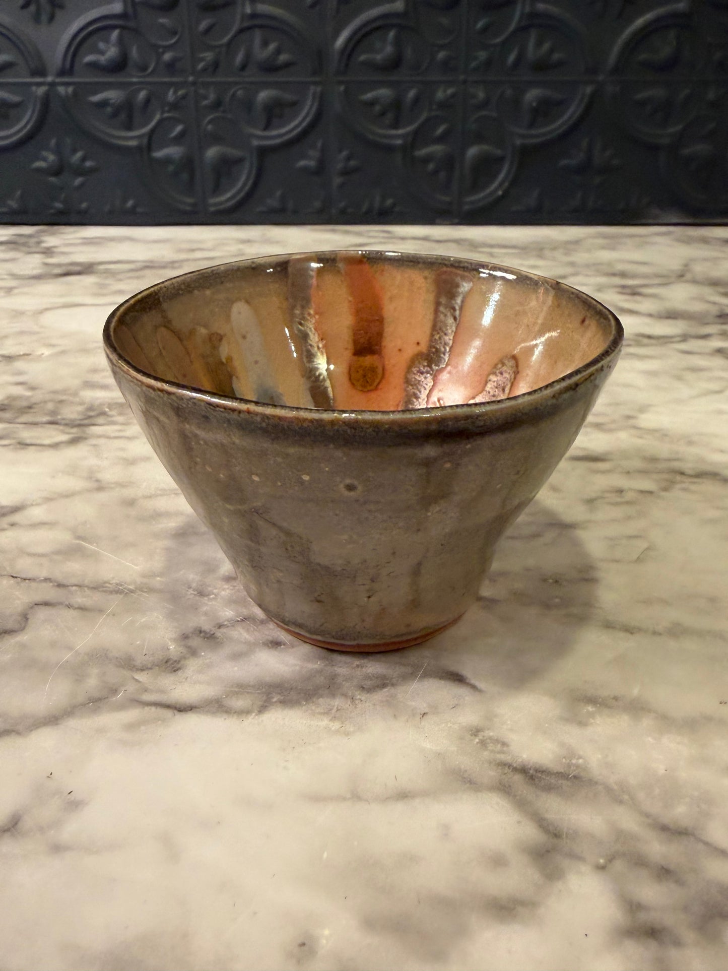 Small Pottery Bowl with Drip - Matoba KE Stamped