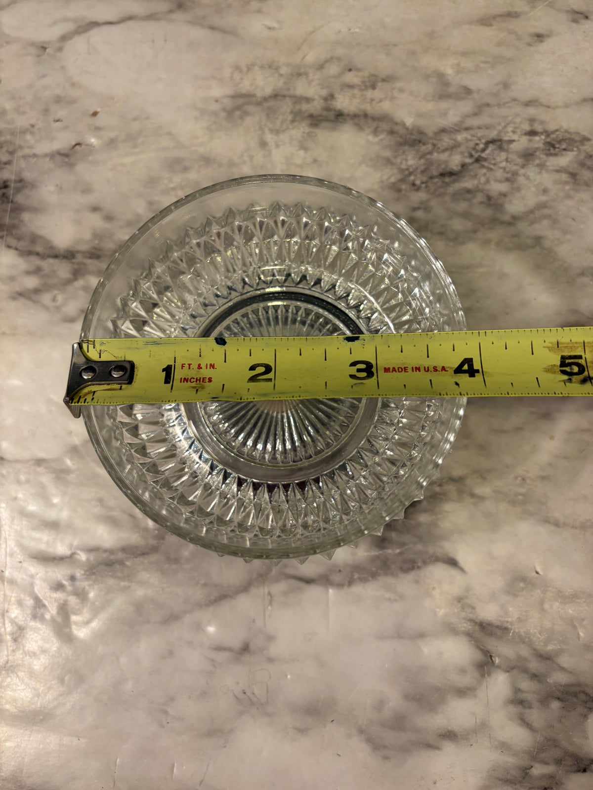 Small Pressed Glass Bowl with Diamond Point Pattern and silvertone base