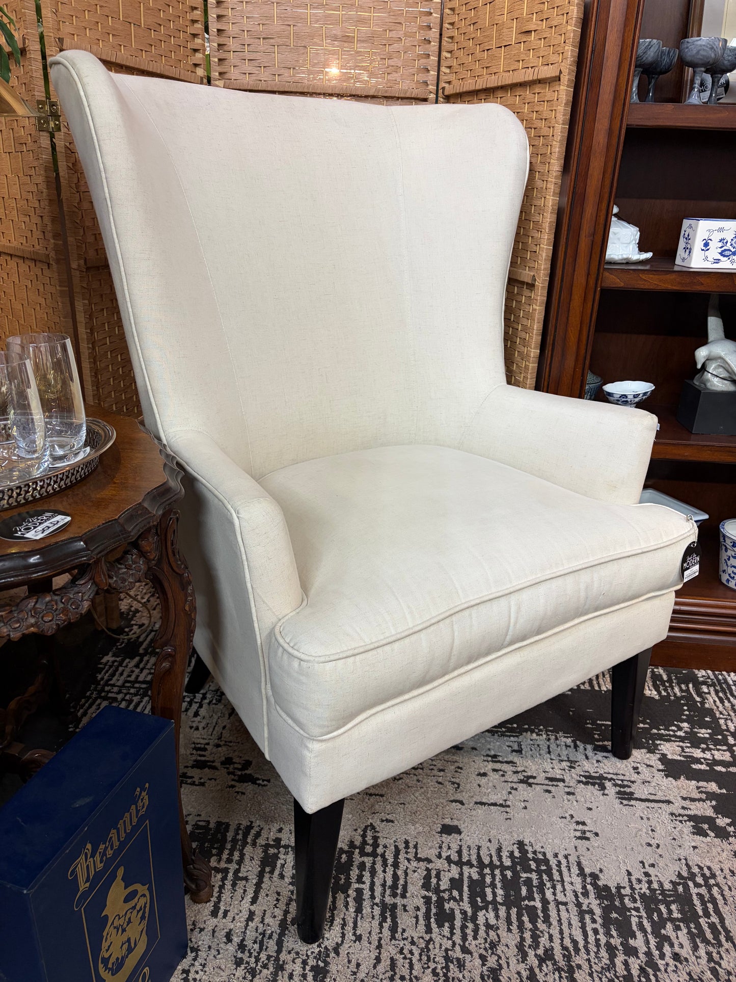White Fabric Wingback Chair