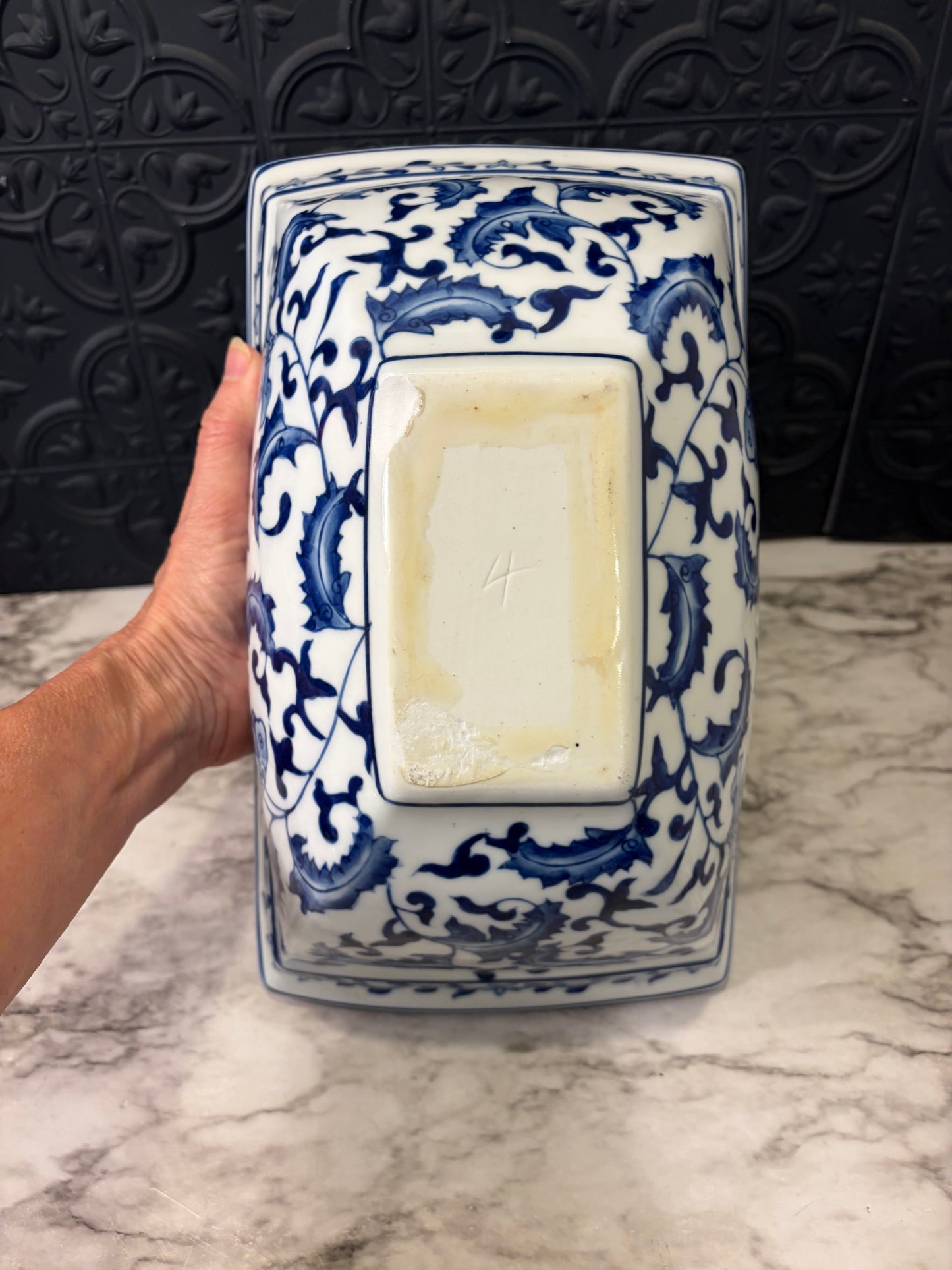 Blue and White Ceramic Planter 12"