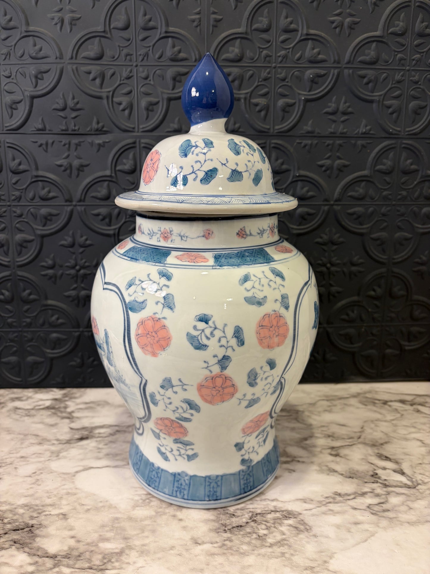 Pink and Blue Ginger Jar 14"