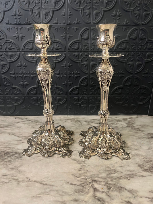 Godinger Silver Plate Rococo Style Candle Holders x2
