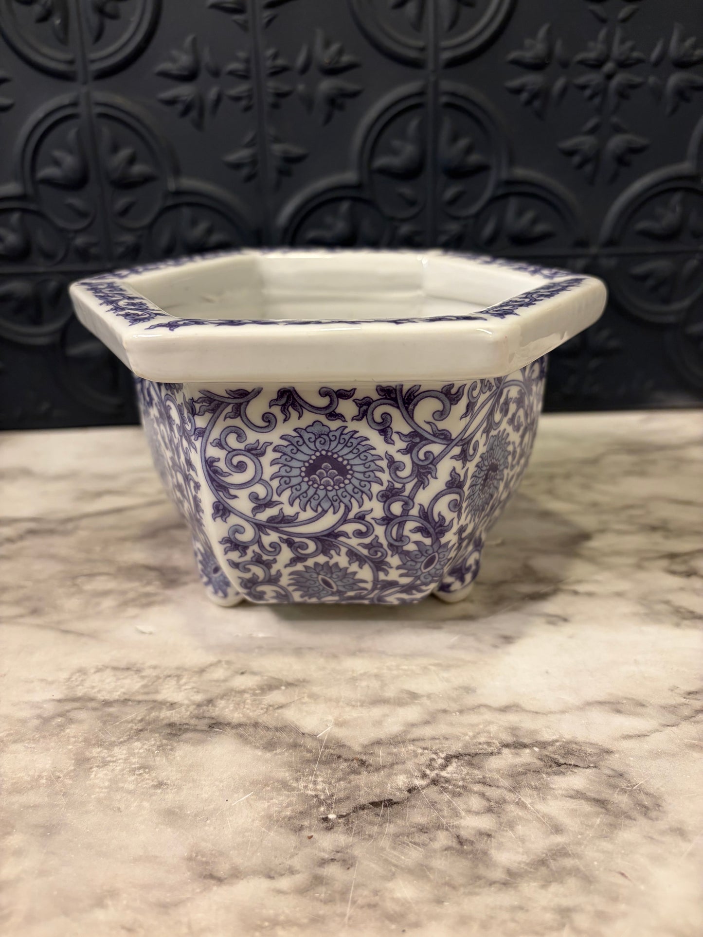 Hexagon Blue and White Planter