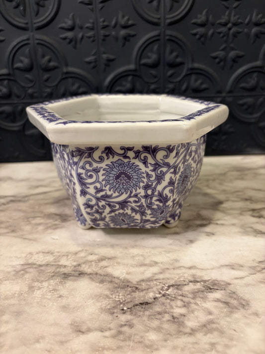 Hexagon Blue and White Planter