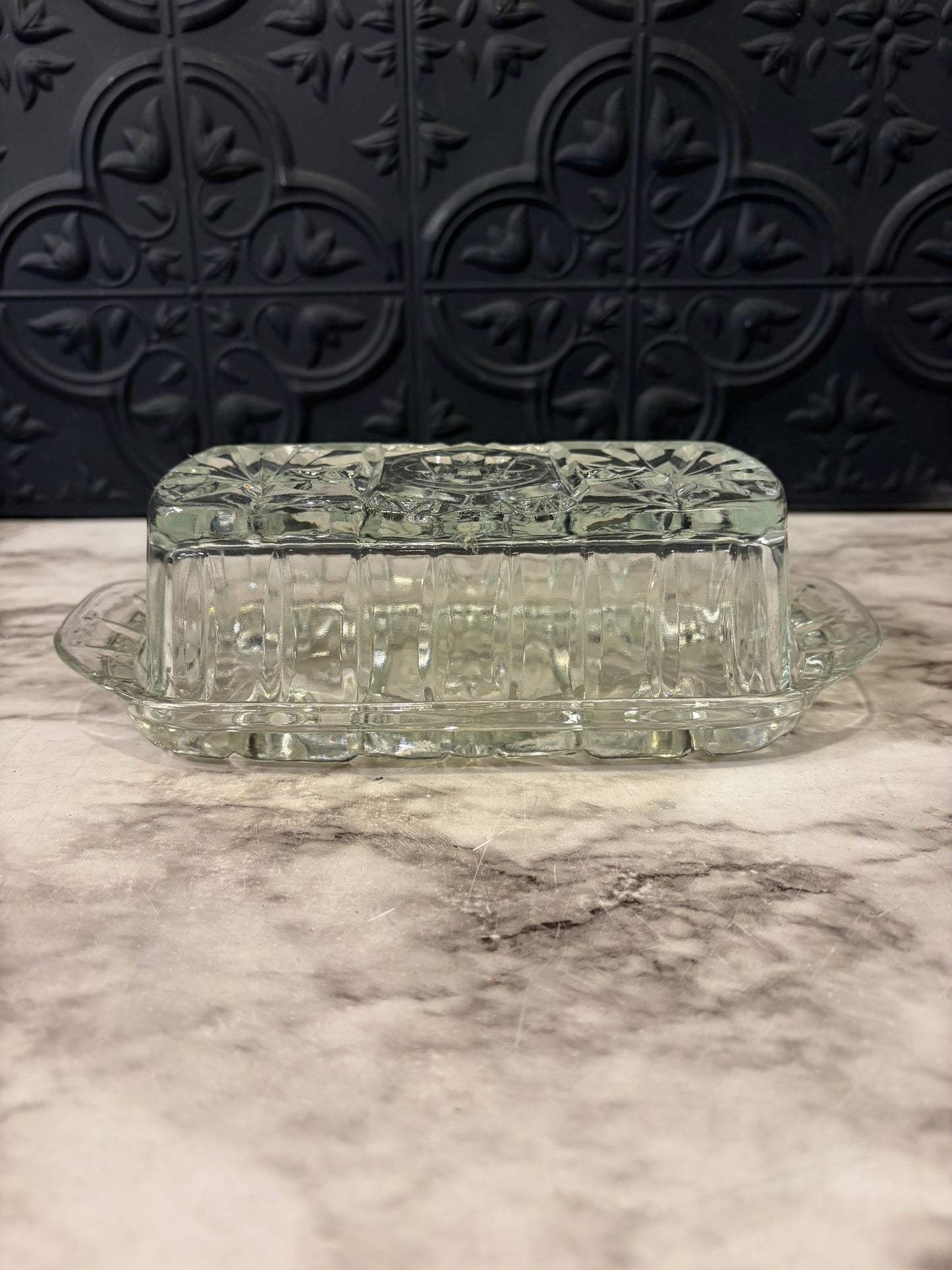 Anchor Hocking Glass Star Pattern Butter Dish