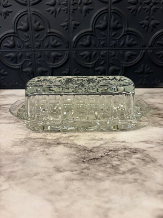 Anchor Hocking Glass Star Pattern Butter Dish