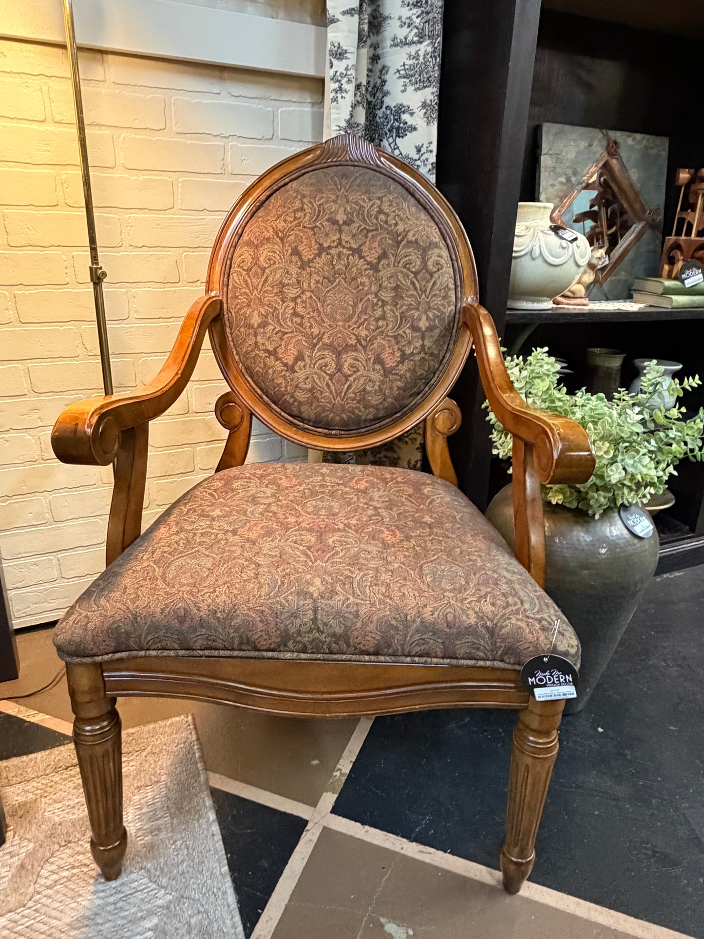 Medallion Back Tapestry Arm Chair