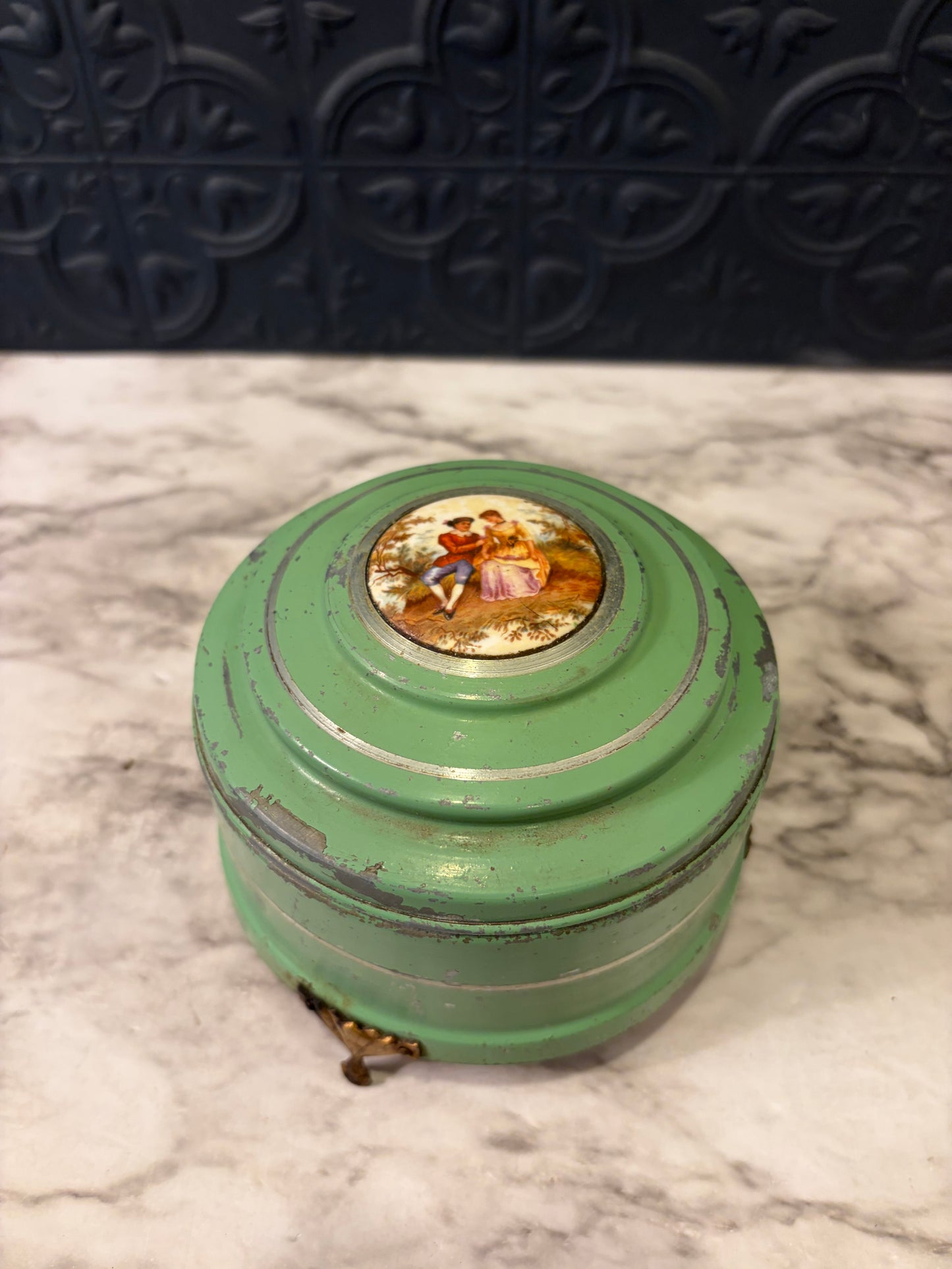Teal Metal Antique Powder Box