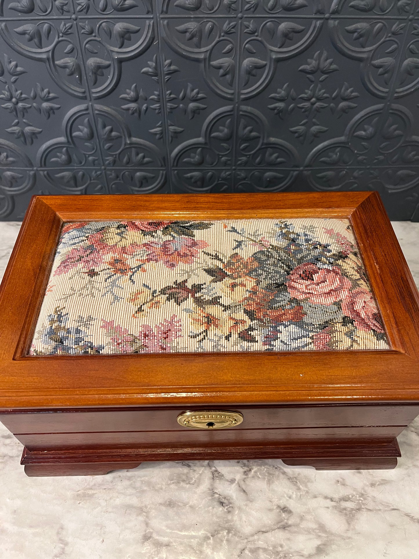 Fabric Top Wooden Jewelry Box no key