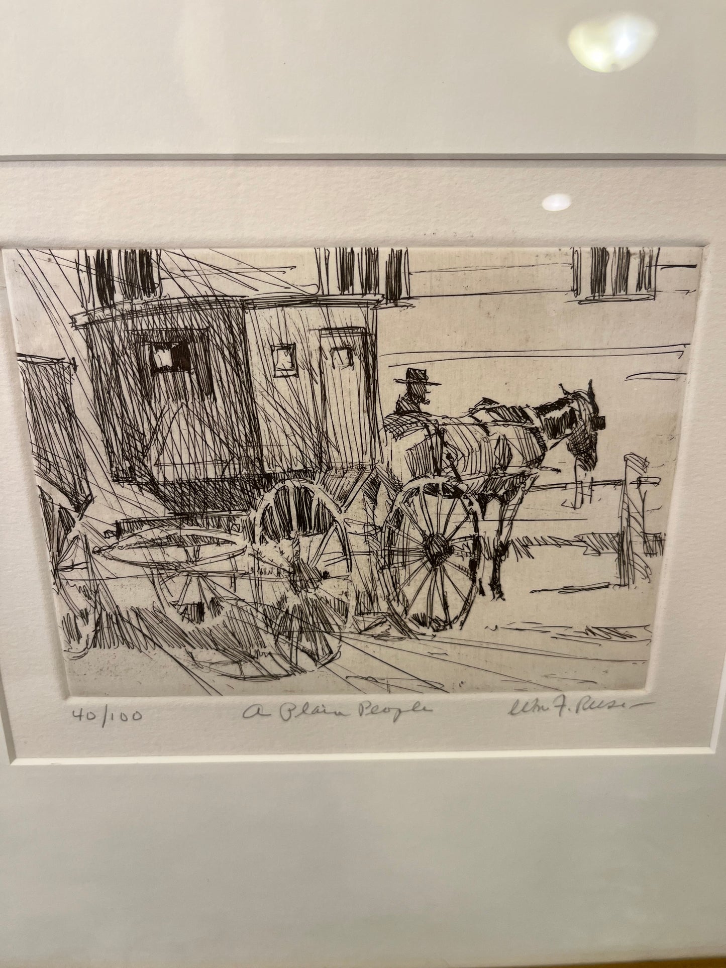 A Plain People Etching  Signed and Framed