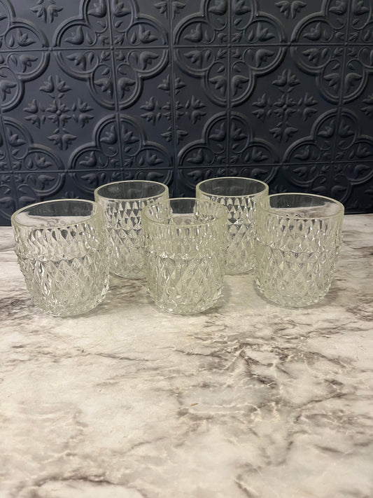 Indiana Glass Diamond Point Whiskey Tumblers x 5