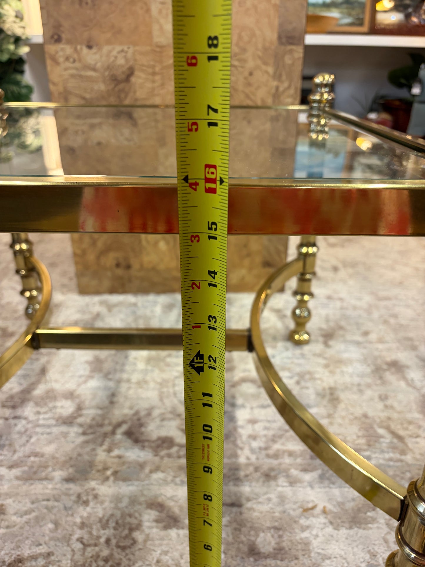 Square Brass and Glass Side Table with H Bottom