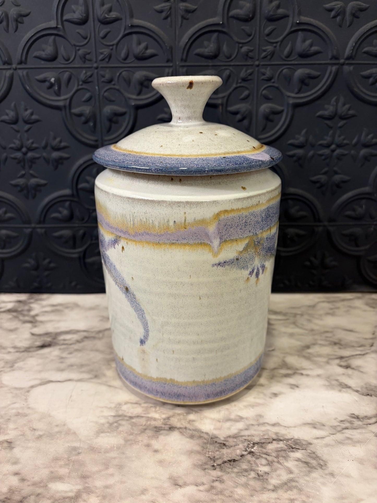 Grey and Purple Pottery Canister with Lid