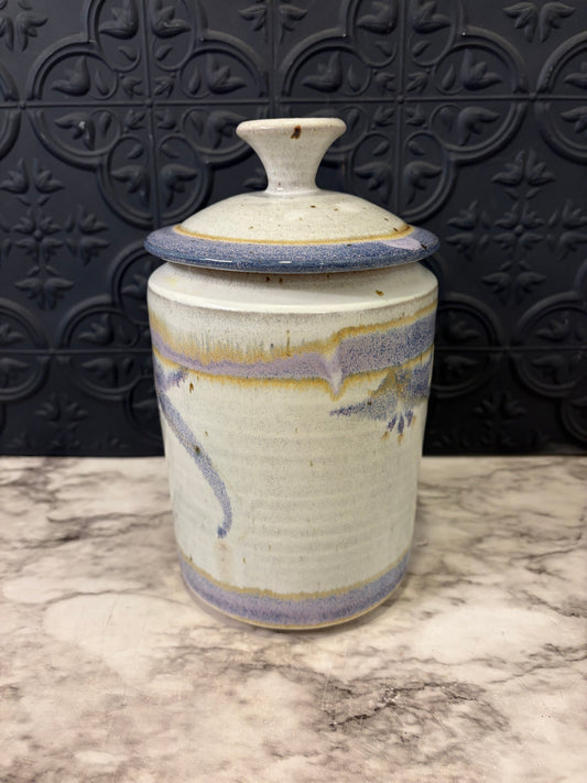 Grey and Purple Pottery Canister with Lid
