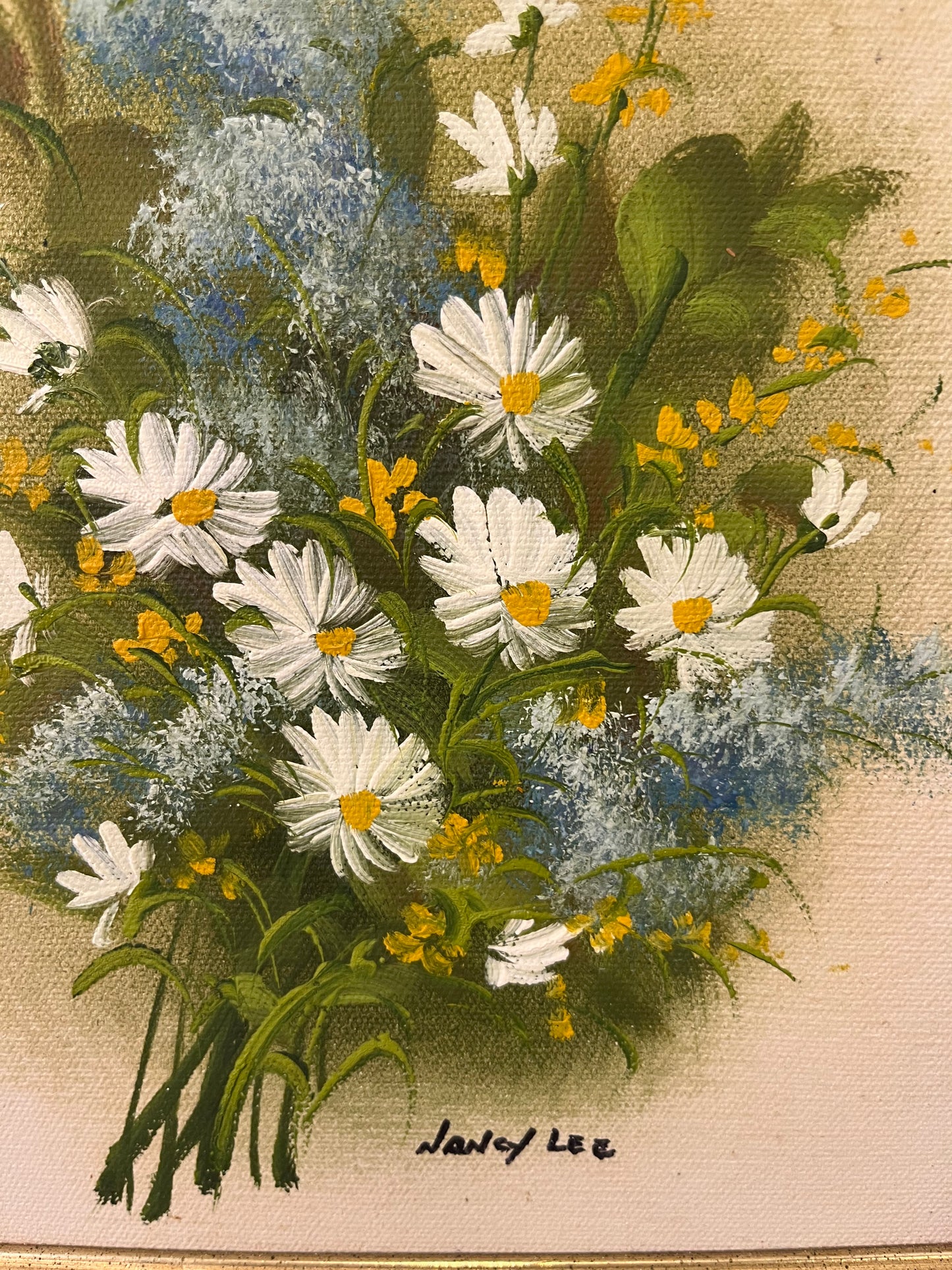 Original Daisy Painting by Nancy Lee in Gold Frame