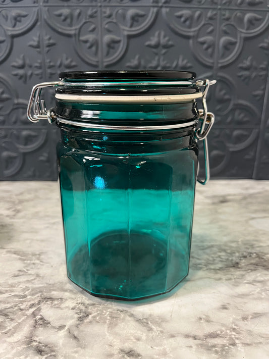 Teal Green Glass Canister 6"