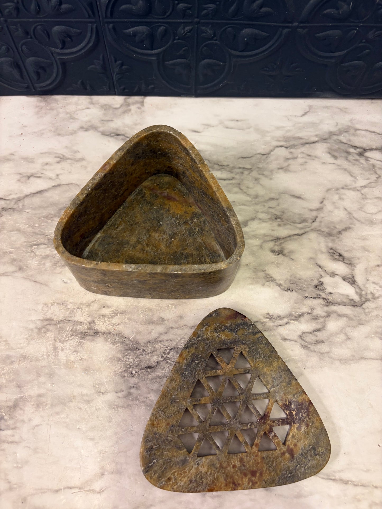 Triangle Soapstone Incense Box