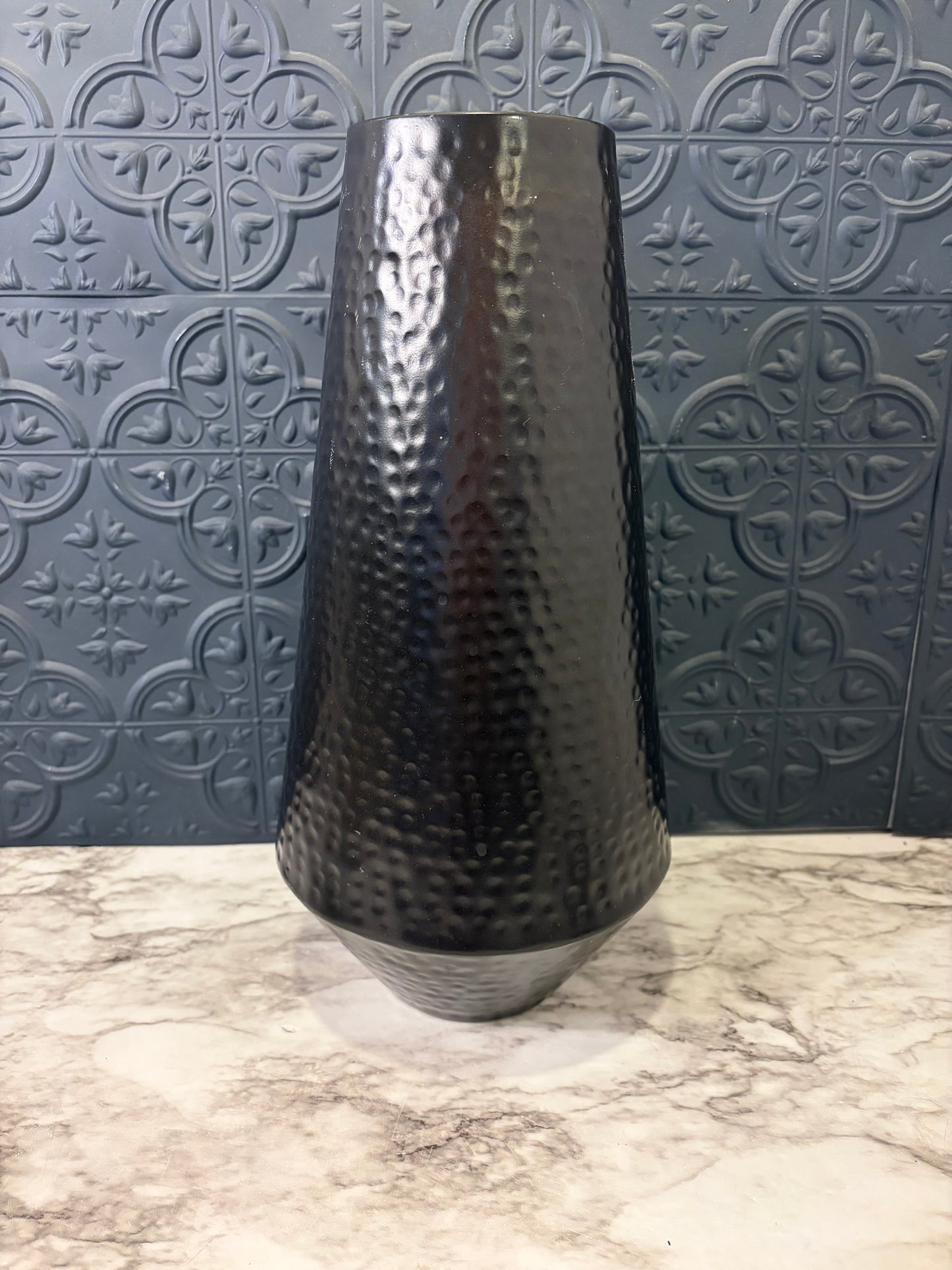 Black Hammered Modern Conical Vase
