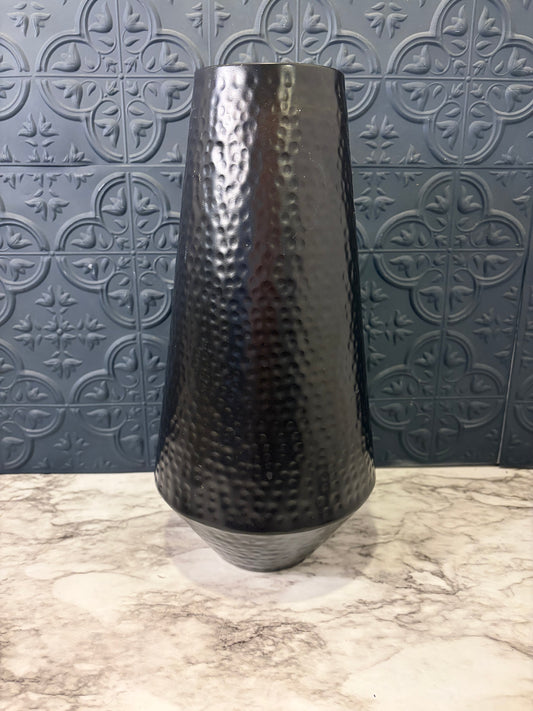 Black Hammered Modern Conical Vase