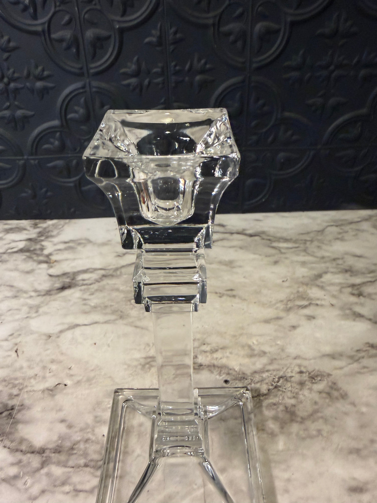 Crystal Square Candle Holder- Minor chip 8"