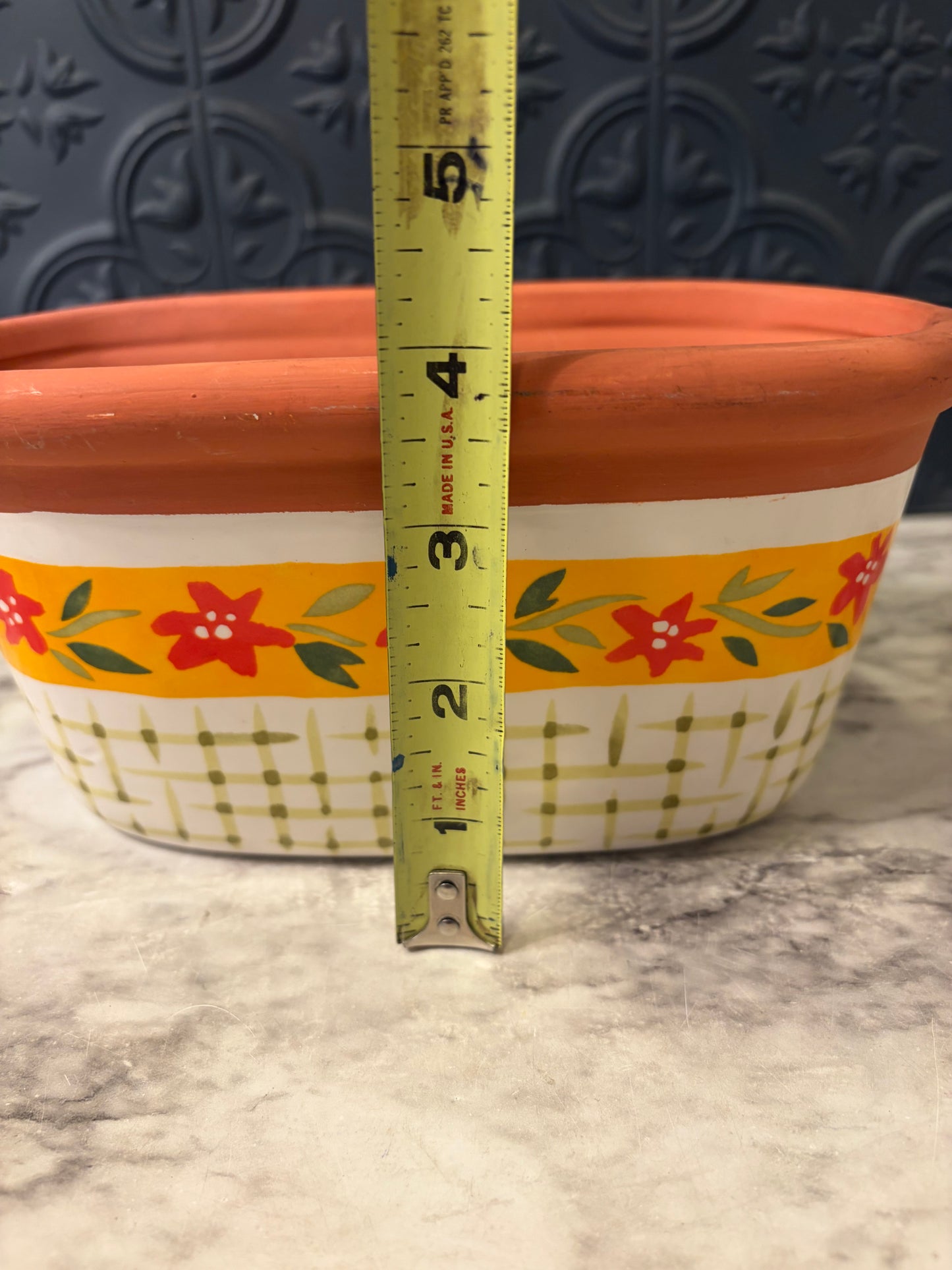 Oblong Terra cotta Pot with Flowers