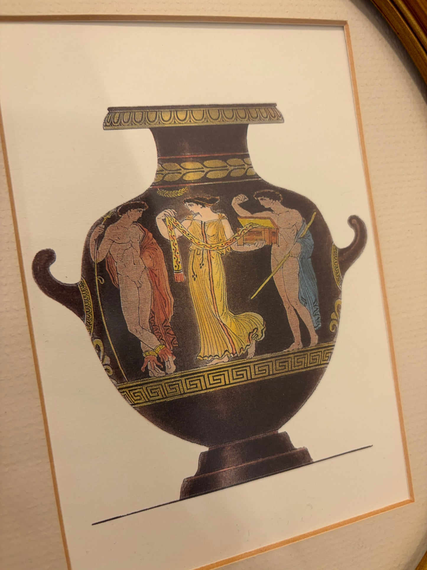 Oval Framed Greek Vase with 3 Figures