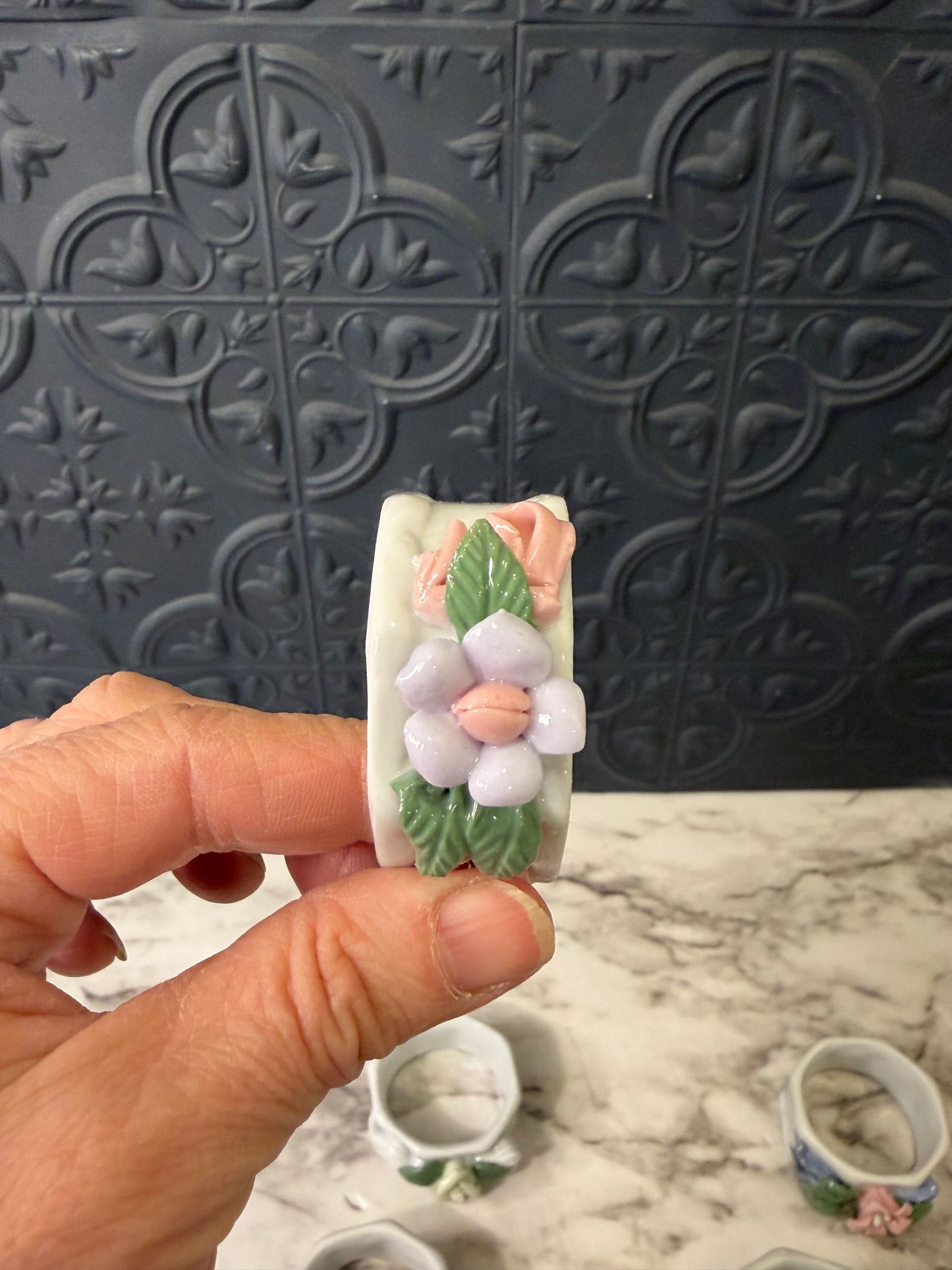 Set of 6 Porcelain Floral Napkin Rings