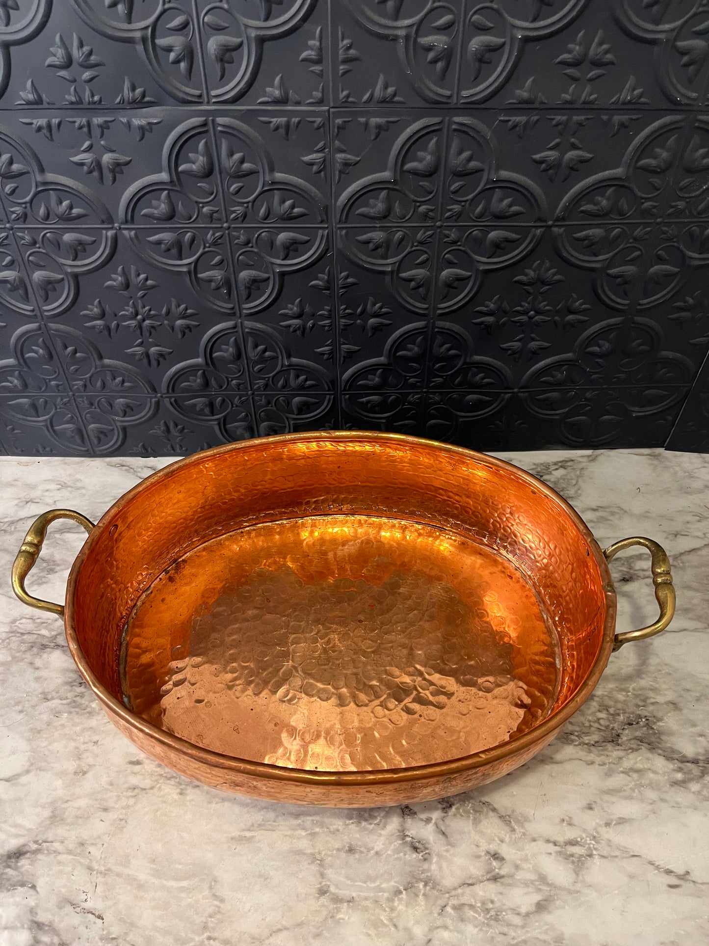Hammered Copper Pot with Brass Handles 3.75 d 14 L x 10 W