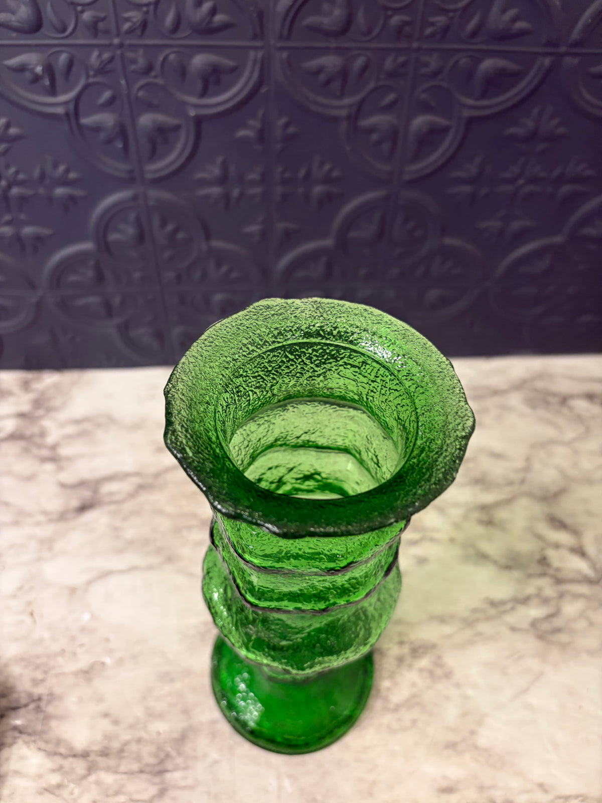 E O Brody Green Glass Textured Vase AS IS