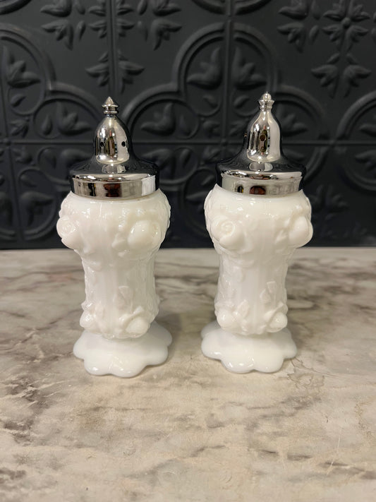 Fenton Cabbage Milk Glass Salt and Pepper Shakers