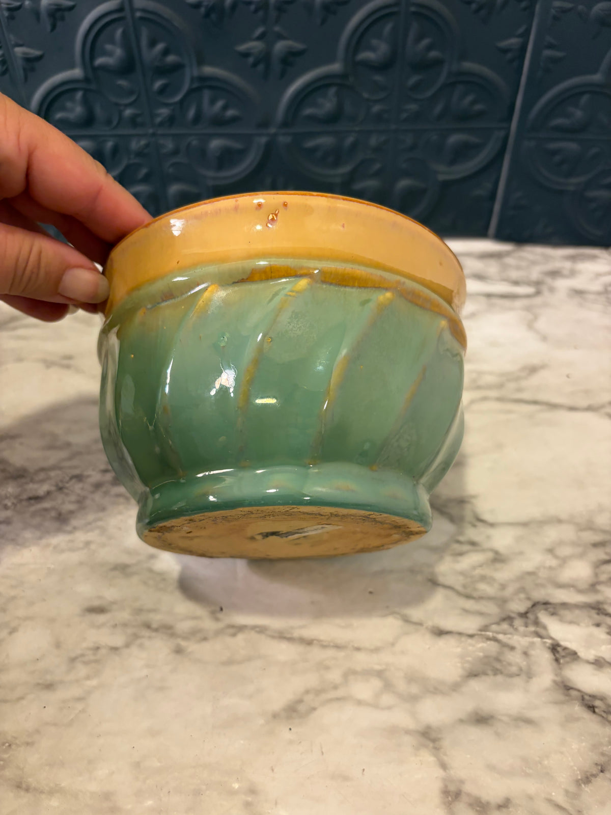 Pottery Bowl with Turquoise Glaze on bottom