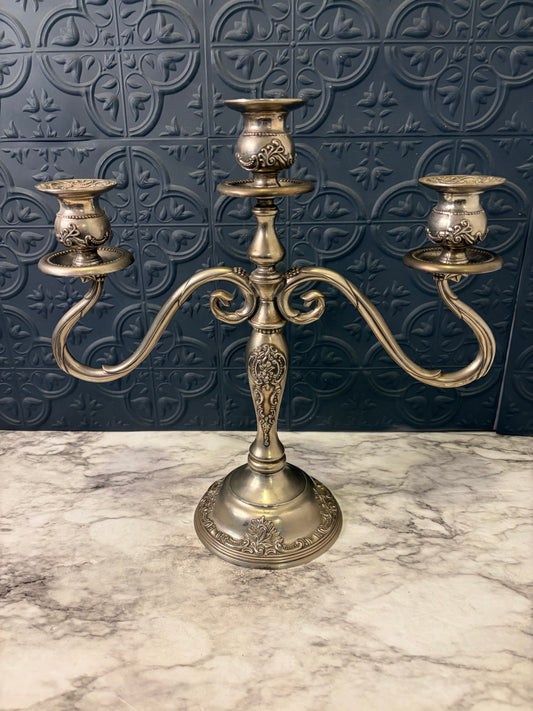 Silver Plate Godinger Ornate 3 Arm Curvy Candelabra