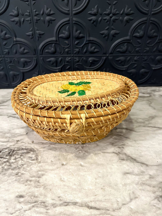 Basket with embroidered flowers