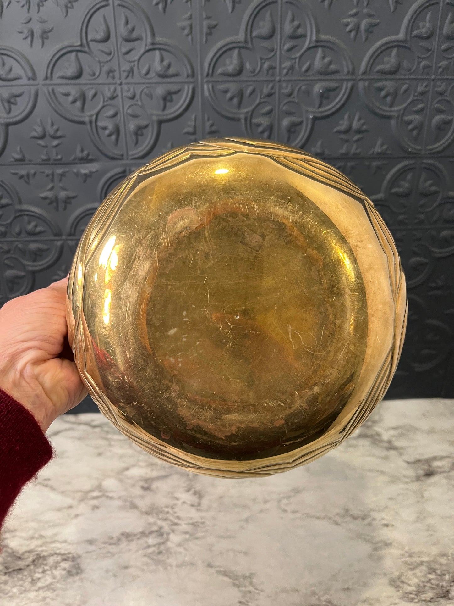 Brass Bowl with Swirl Design and Ruffle Top
