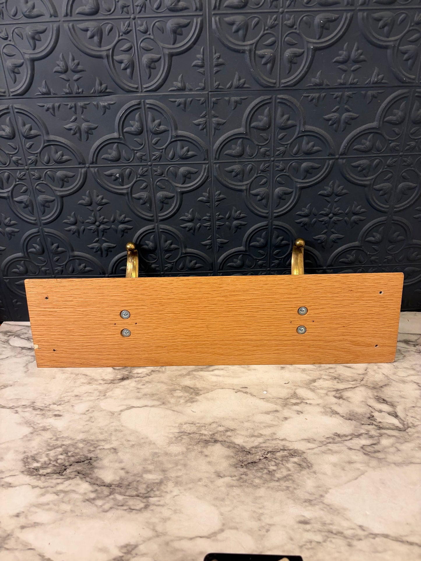 17.5 Oak Wall Coat Rack with Brass Hooks  (2 )