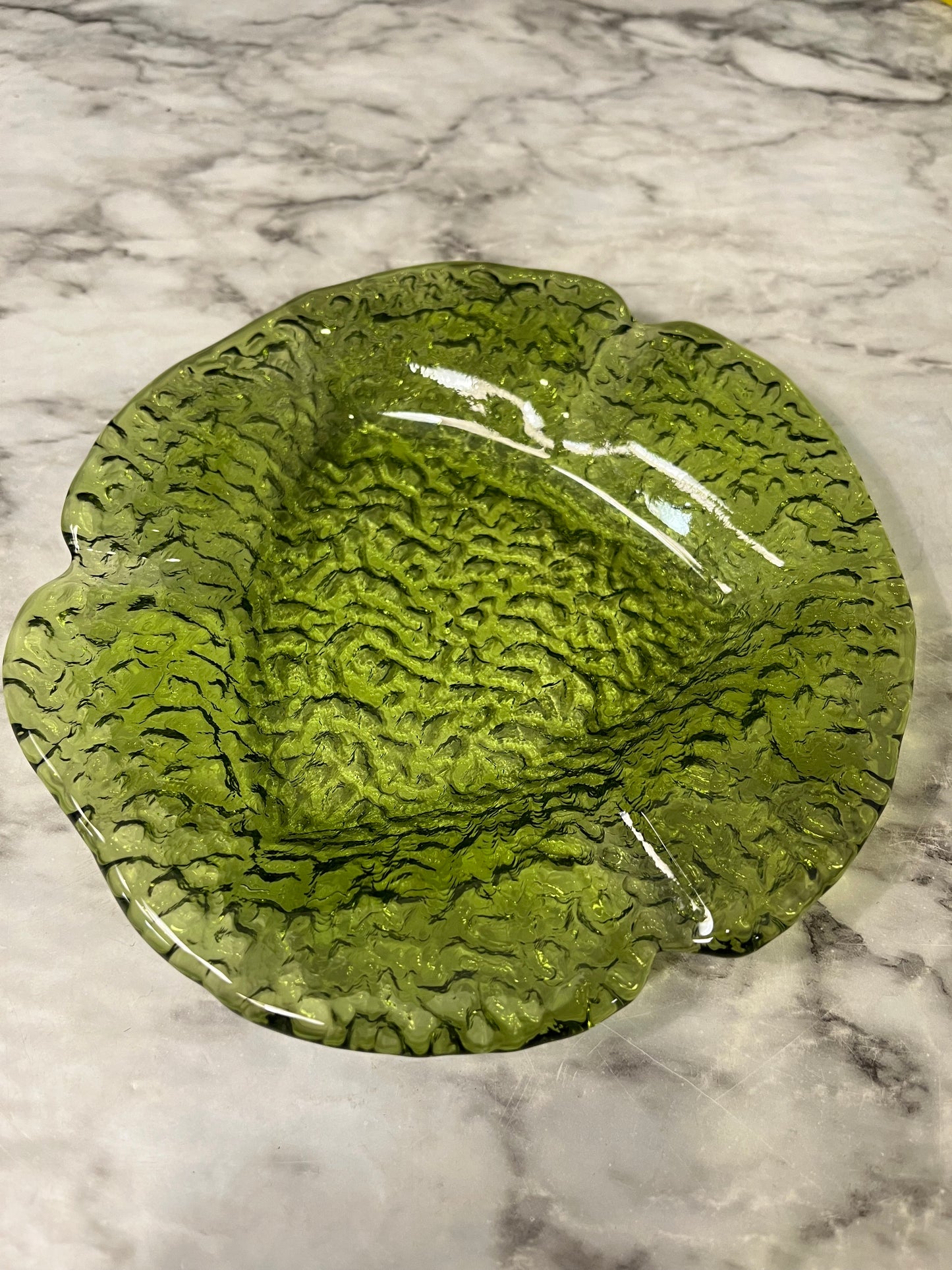 Green Glass Crinkle Ashtray
