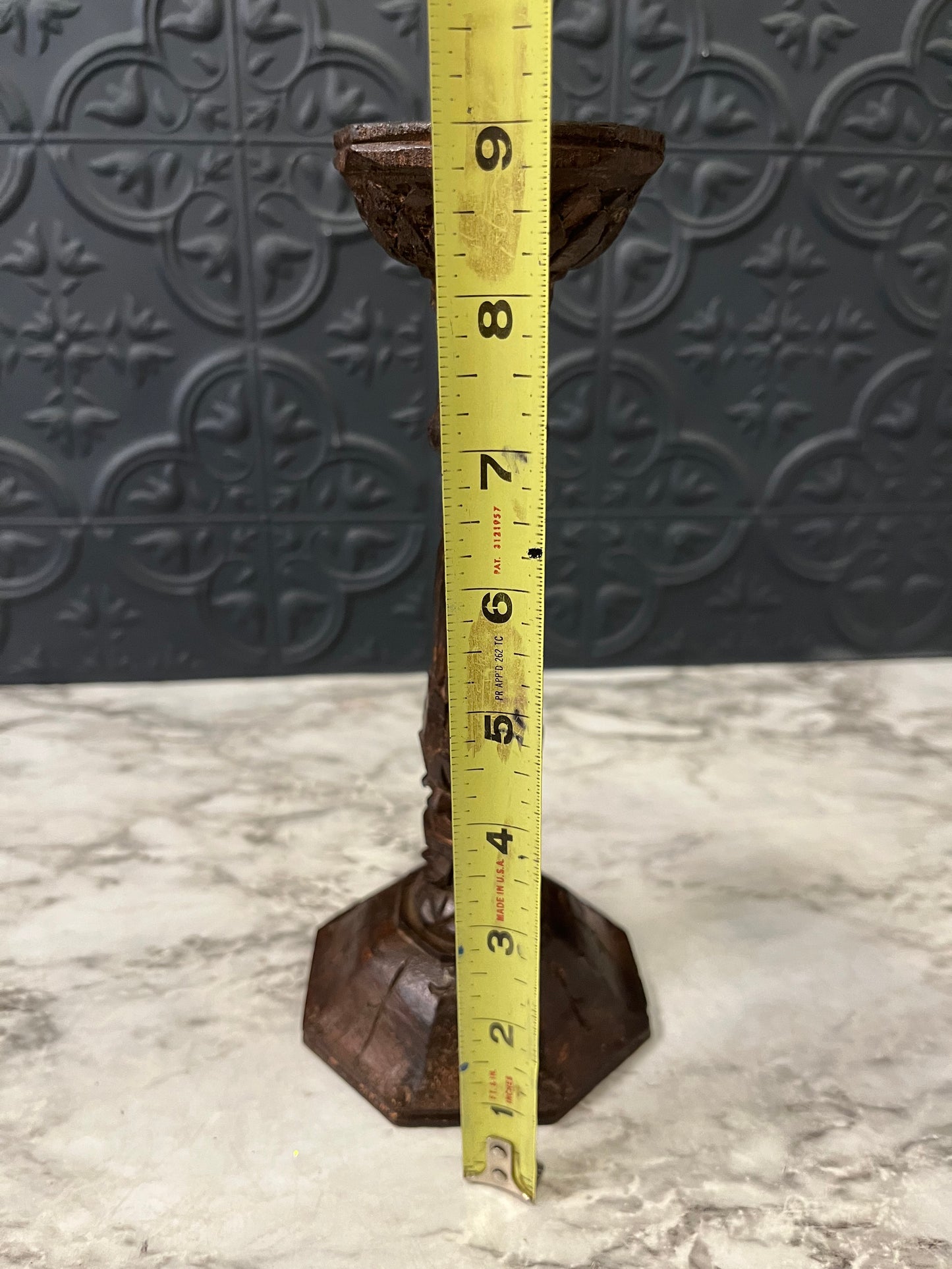 Dark Wood Hand Carved Candle Holder