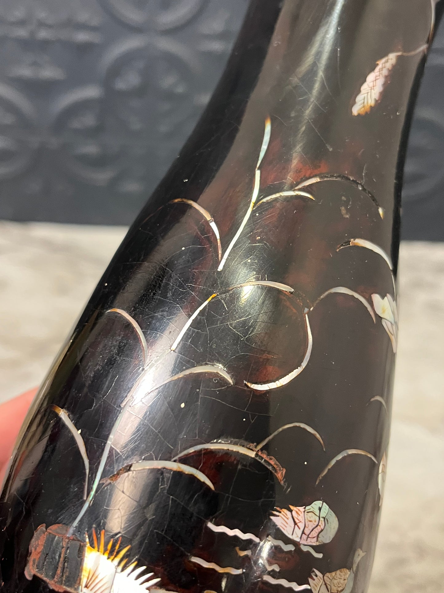 Laquered Vase with Mother of Pearl Inlay