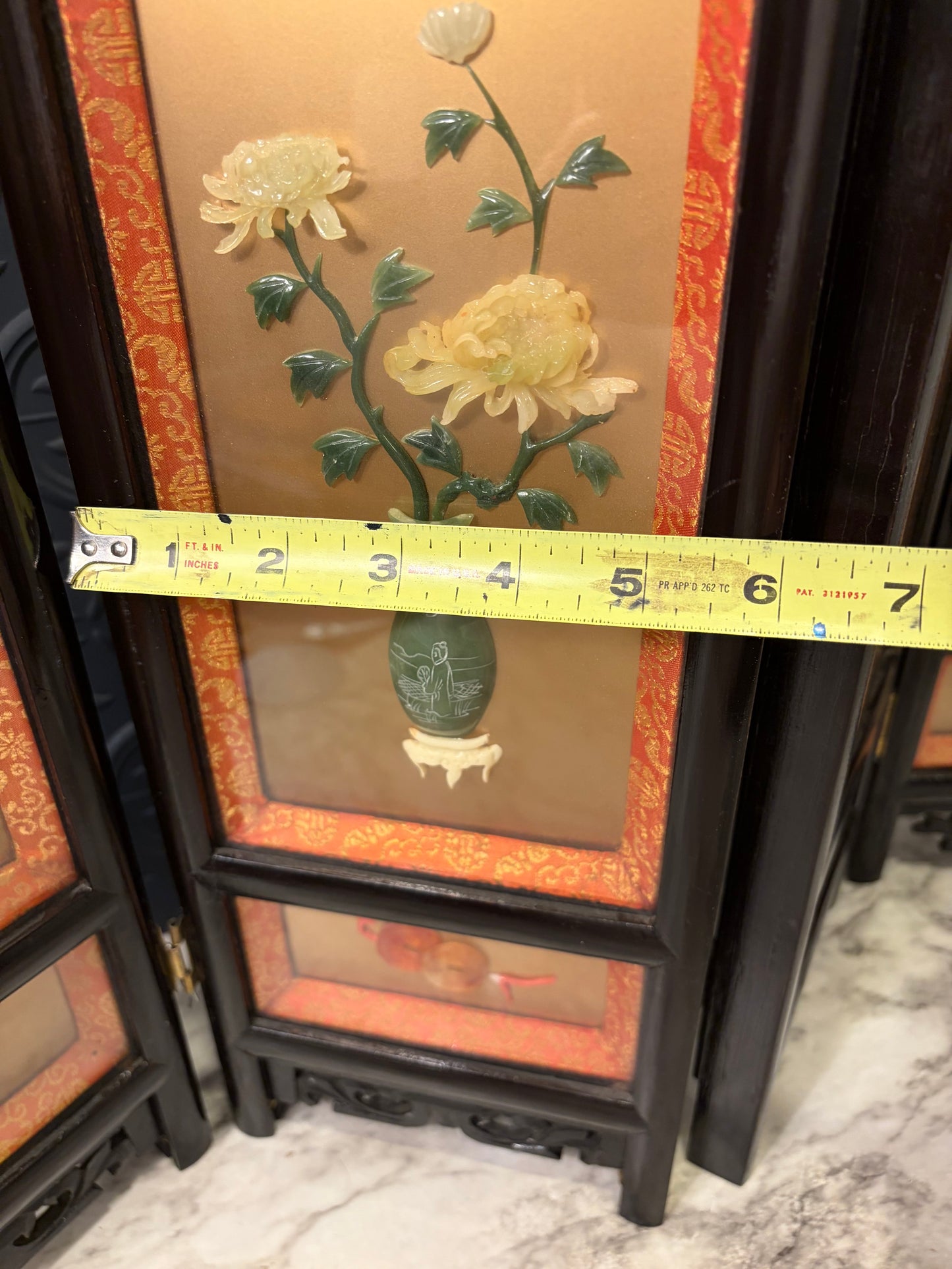 Four Panel Chinese Tabletop Stone Floral Screen