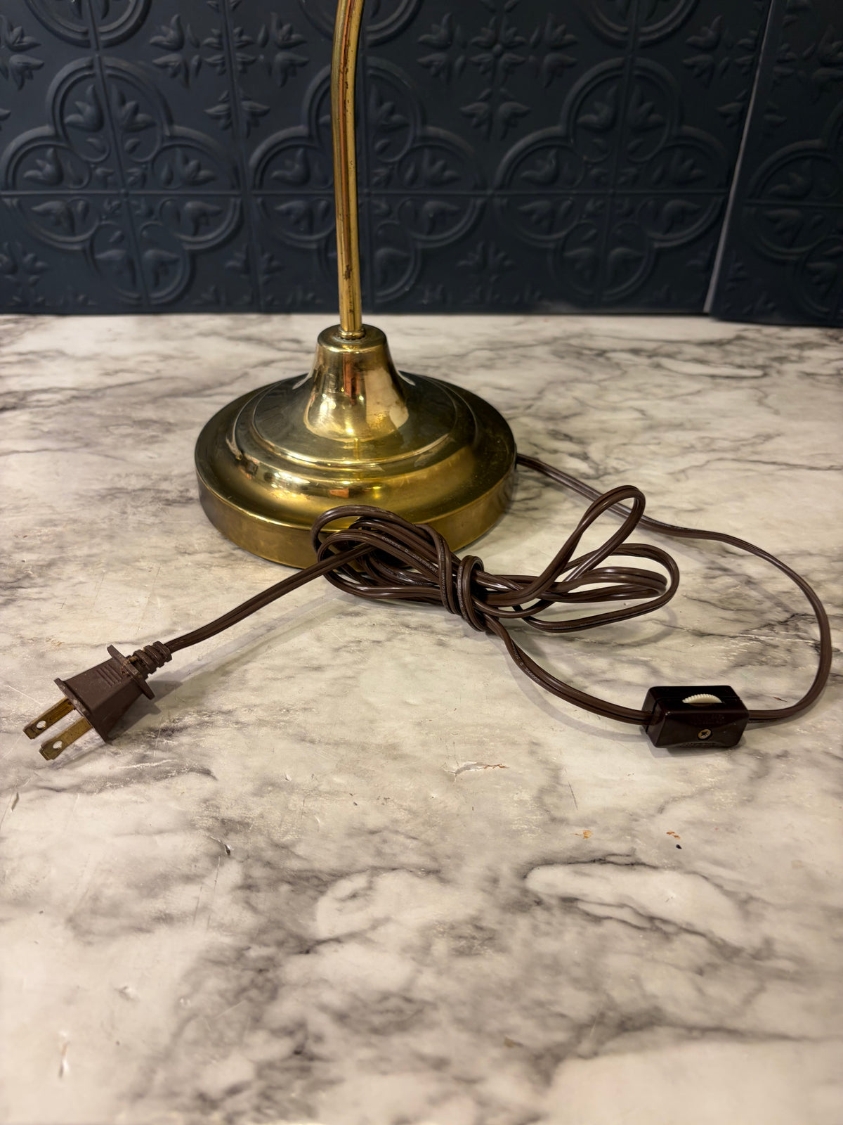 Brass Gooseneck Lamp with Satin Glass Shade