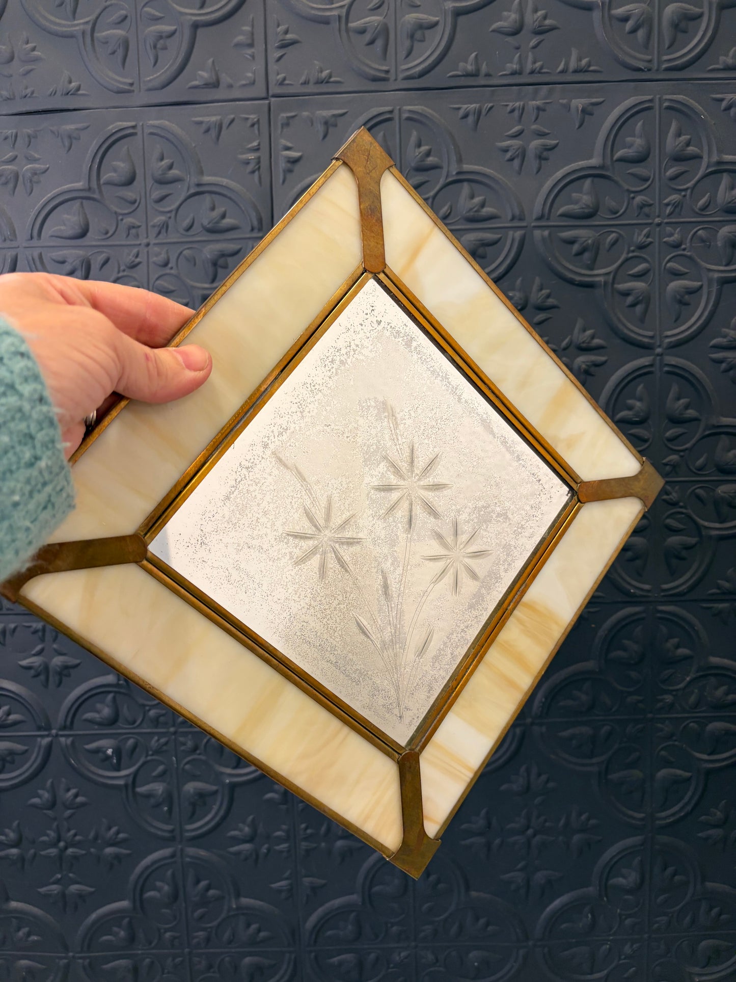 Etched Mirror with Slag Glass Border