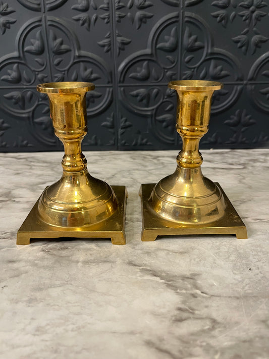Short Brass Candle Holder set with Square Bottom