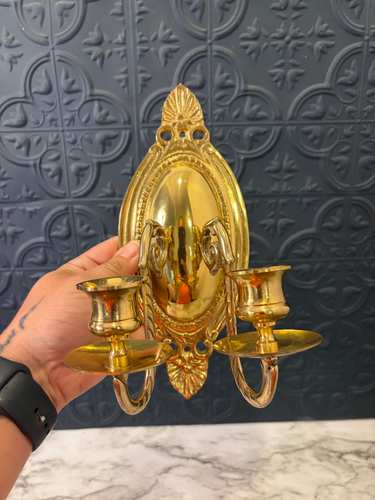 Brass Oval Dual Candle Sconce