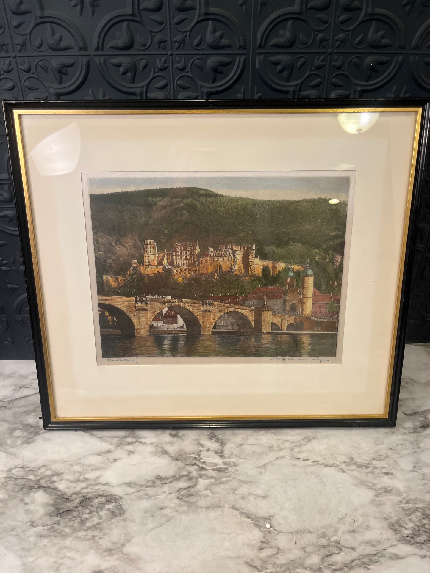 Old Bridge Etching Framed